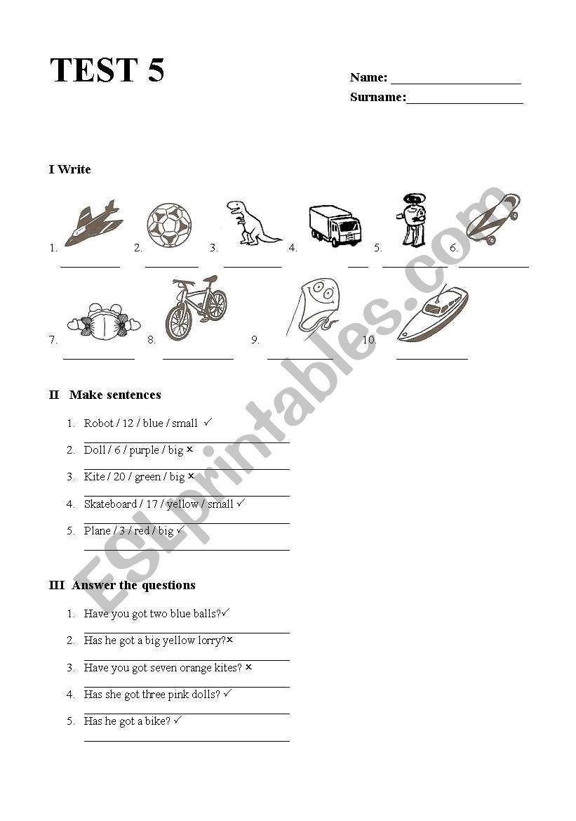 Happy Street 1 - Unit 5 test worksheet