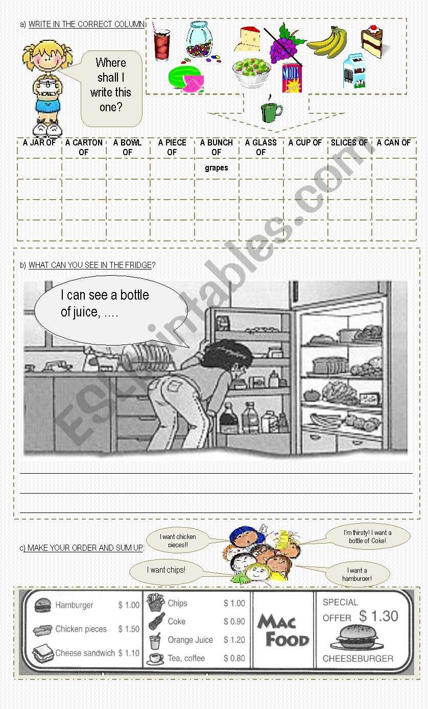 Food and partitives worksheet