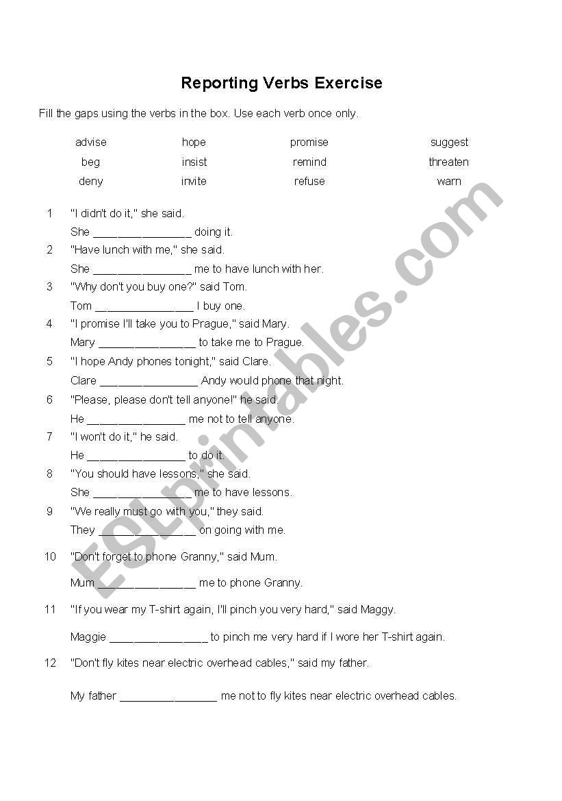 Reporting Verbs worksheet