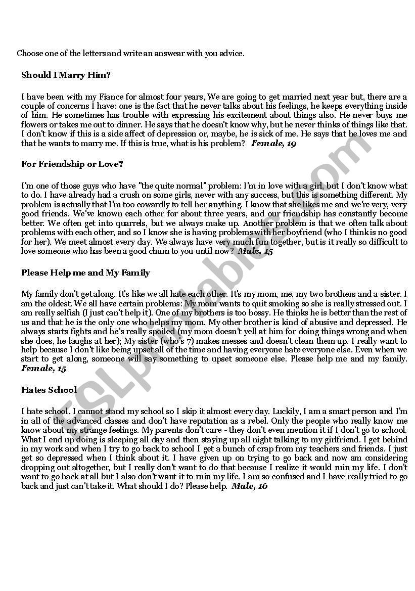 Giving advice worksheet