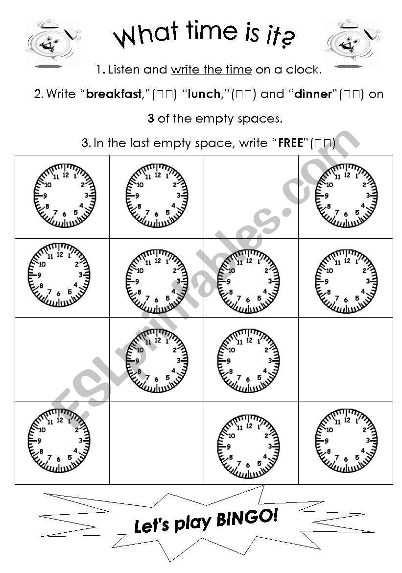 What time is it? BINGO_board worksheet