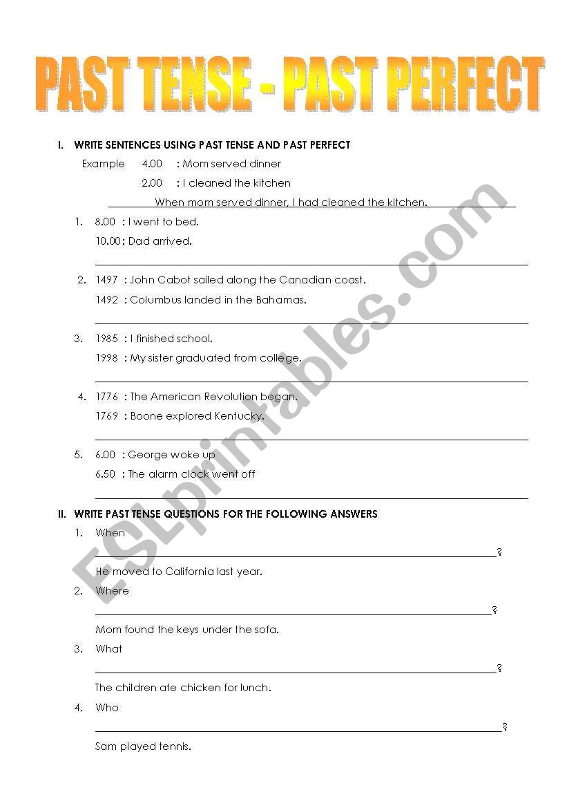 PAST TENSE - PAST PERFECT worksheet