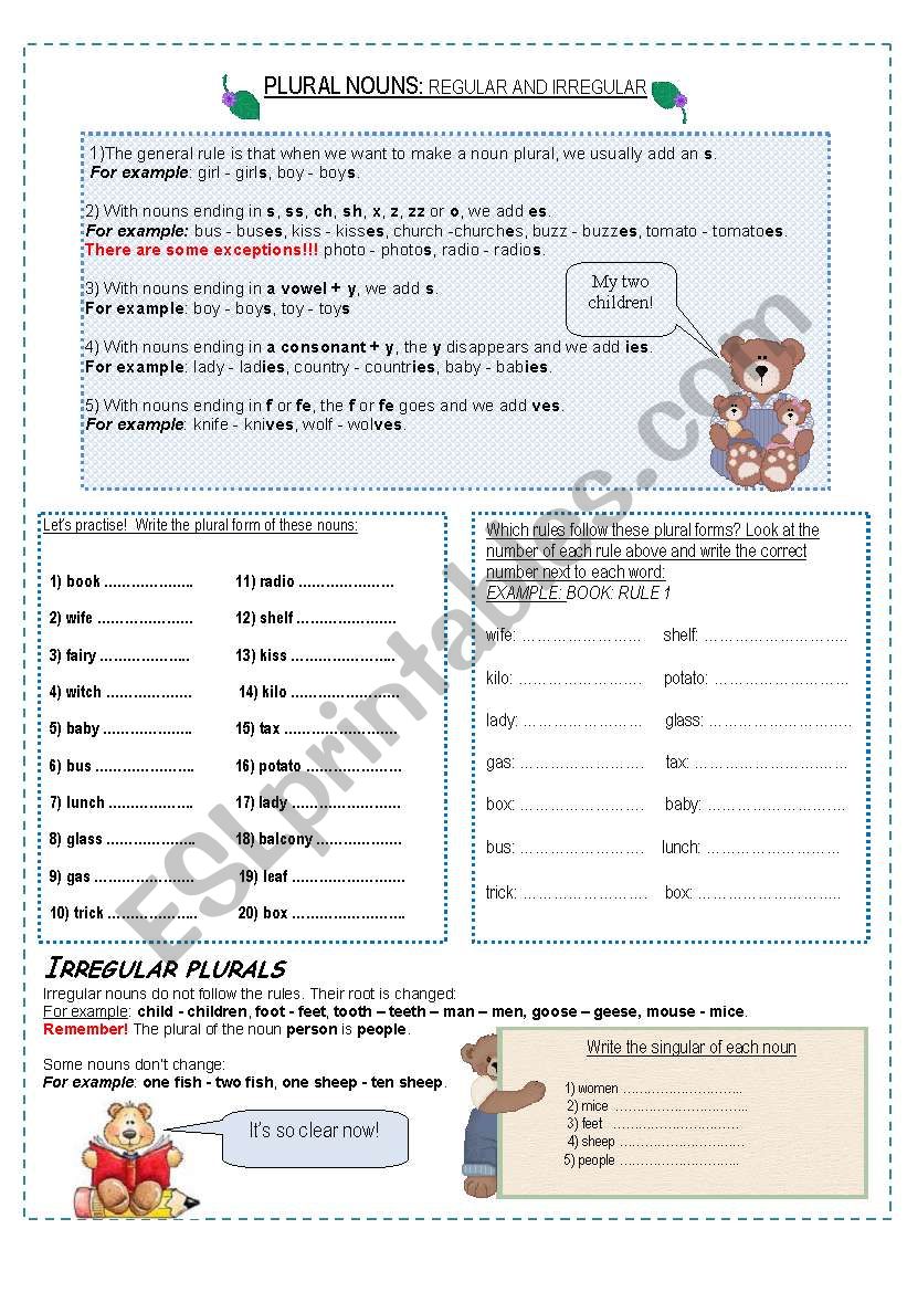 Plural forms worksheet