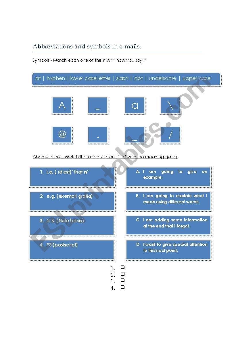 Abbreviations and symbols in e-mails.