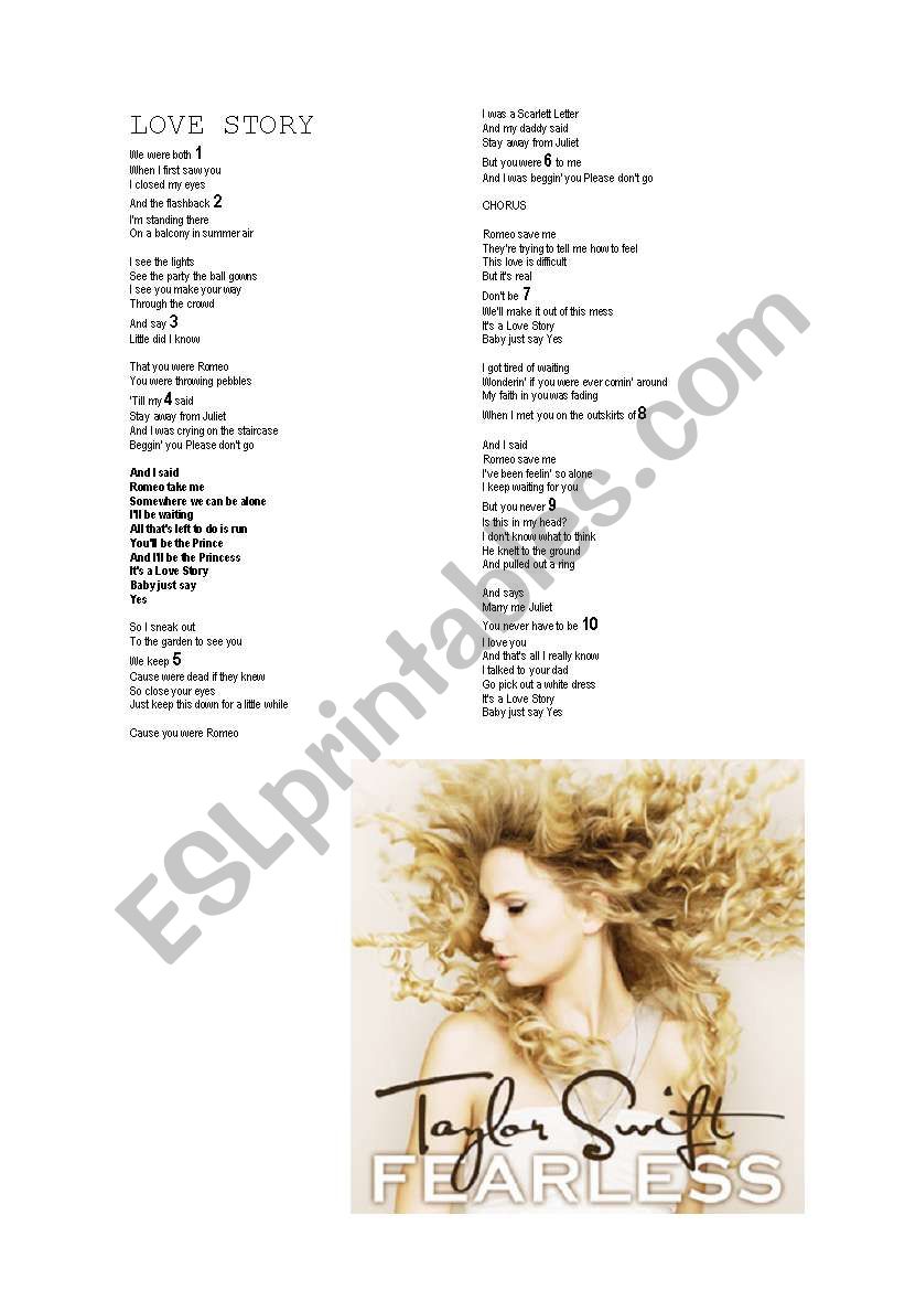 Love Story - Taylor Swift worksheet