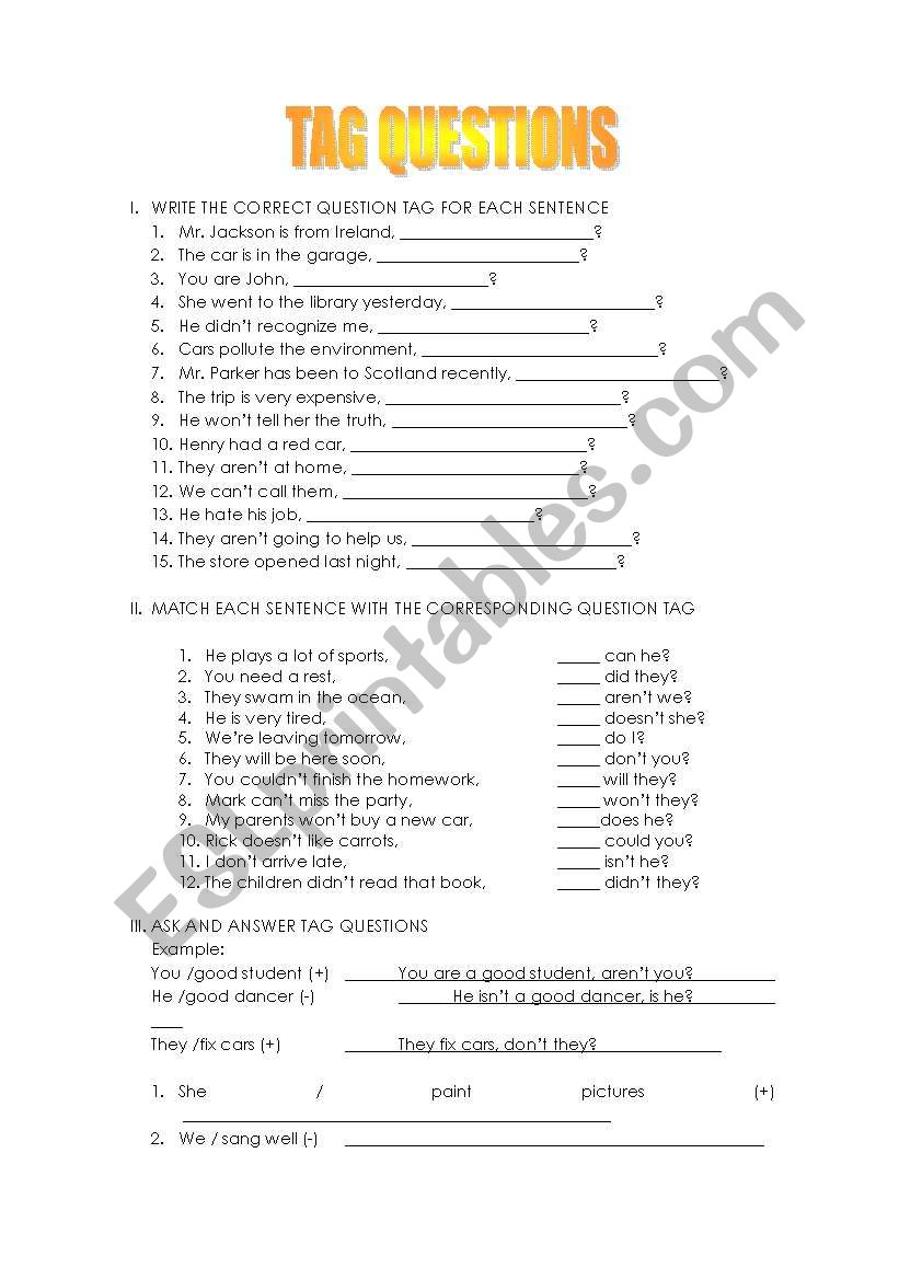 TAG QUESTIONS worksheet