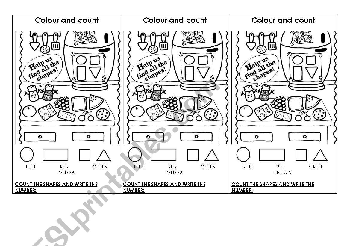 Count and colour the shapes worksheet