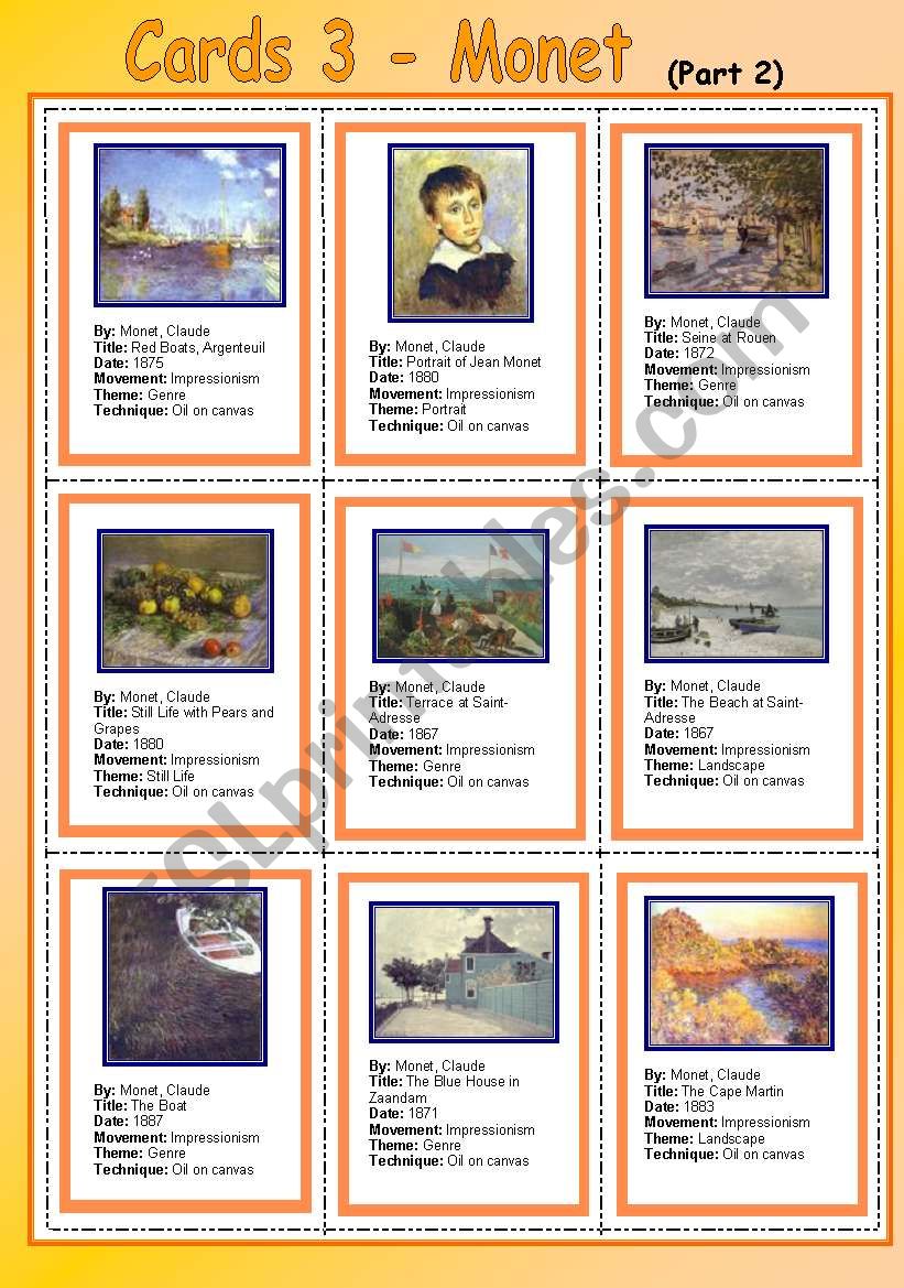 Cards 3 - Monet  (part 2) worksheet