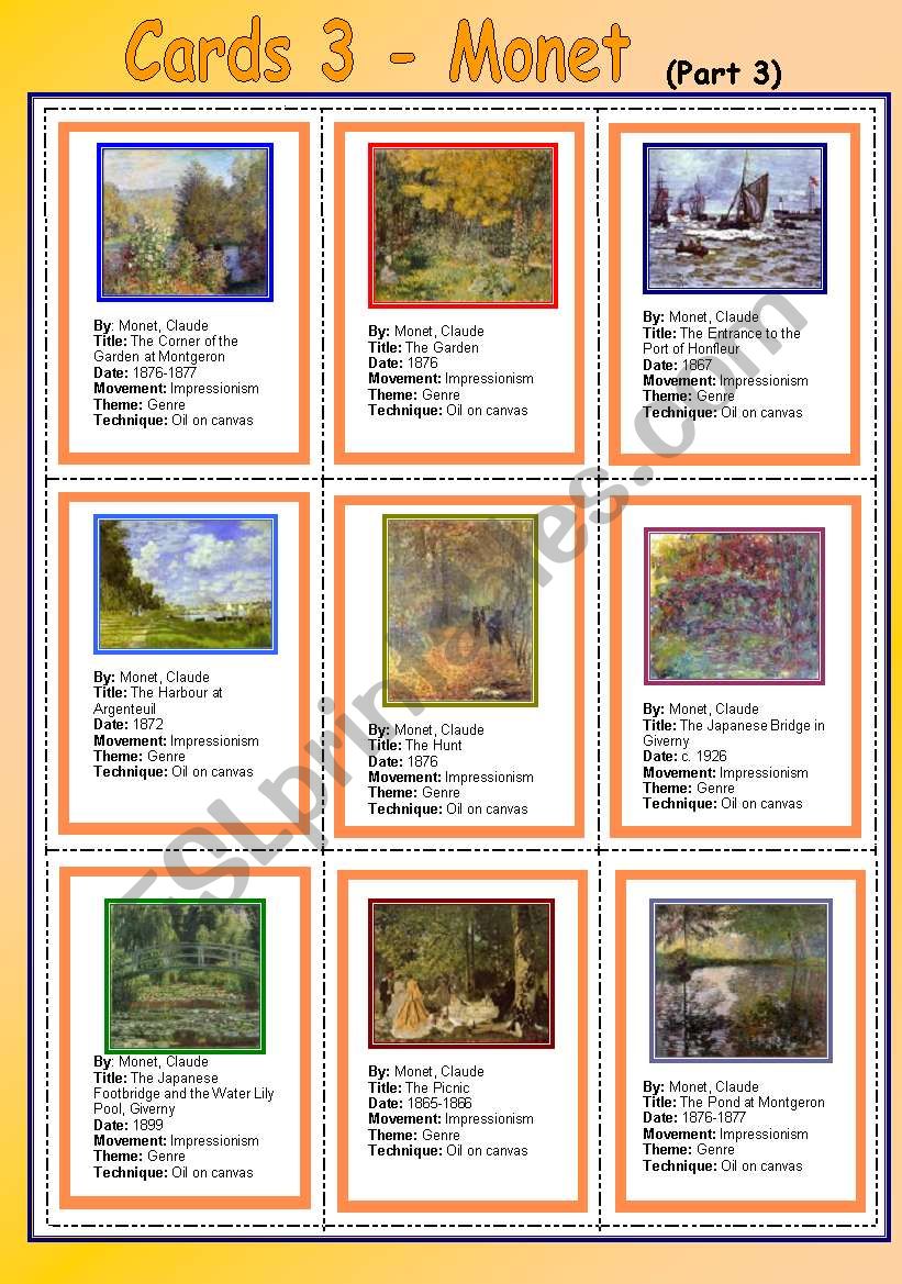 Cards 3 - Monet (part 3) worksheet