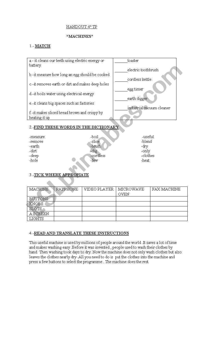 machines worksheet