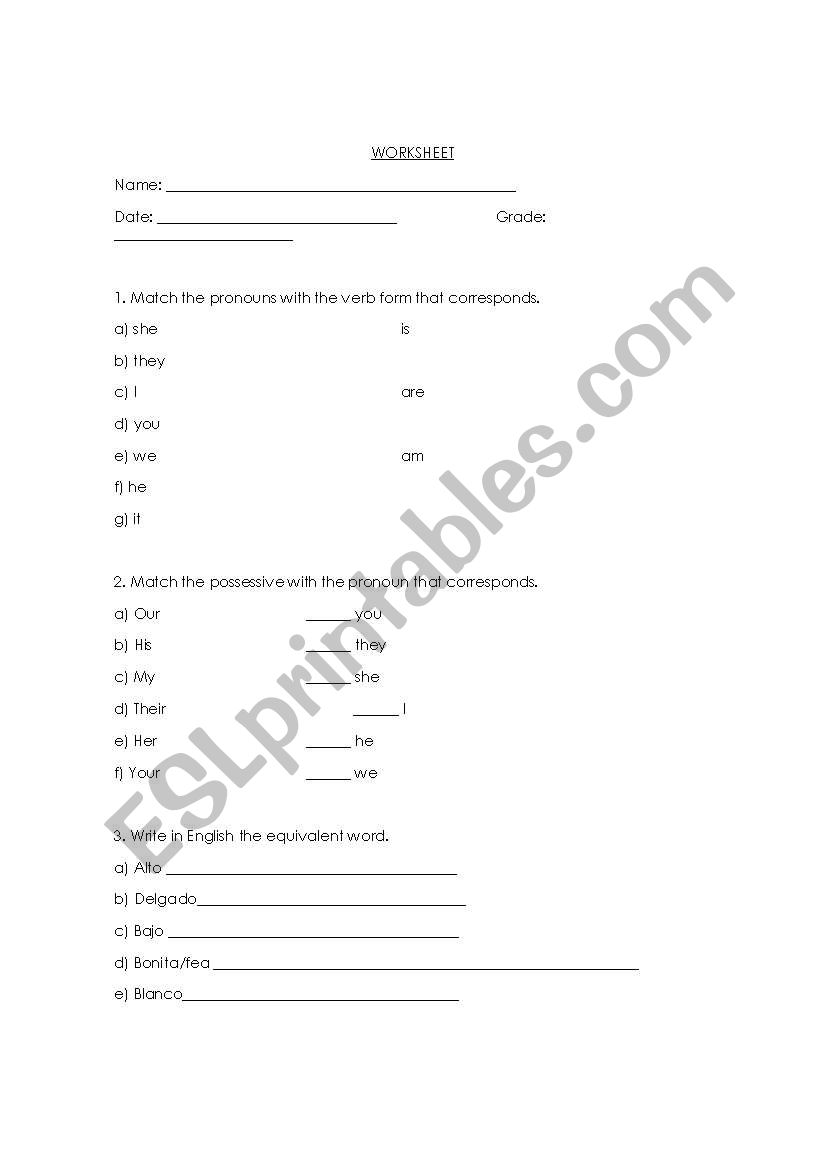 worksheet verb be worksheet