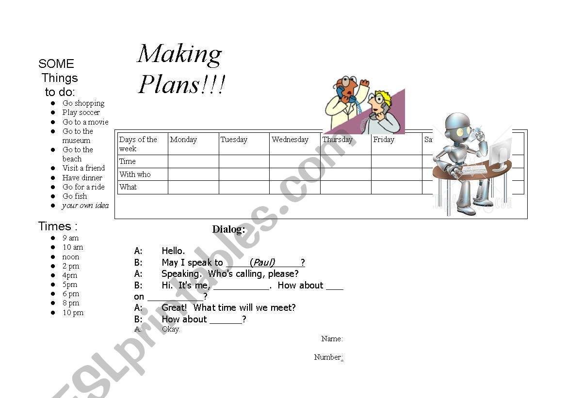 Making plans worksheet