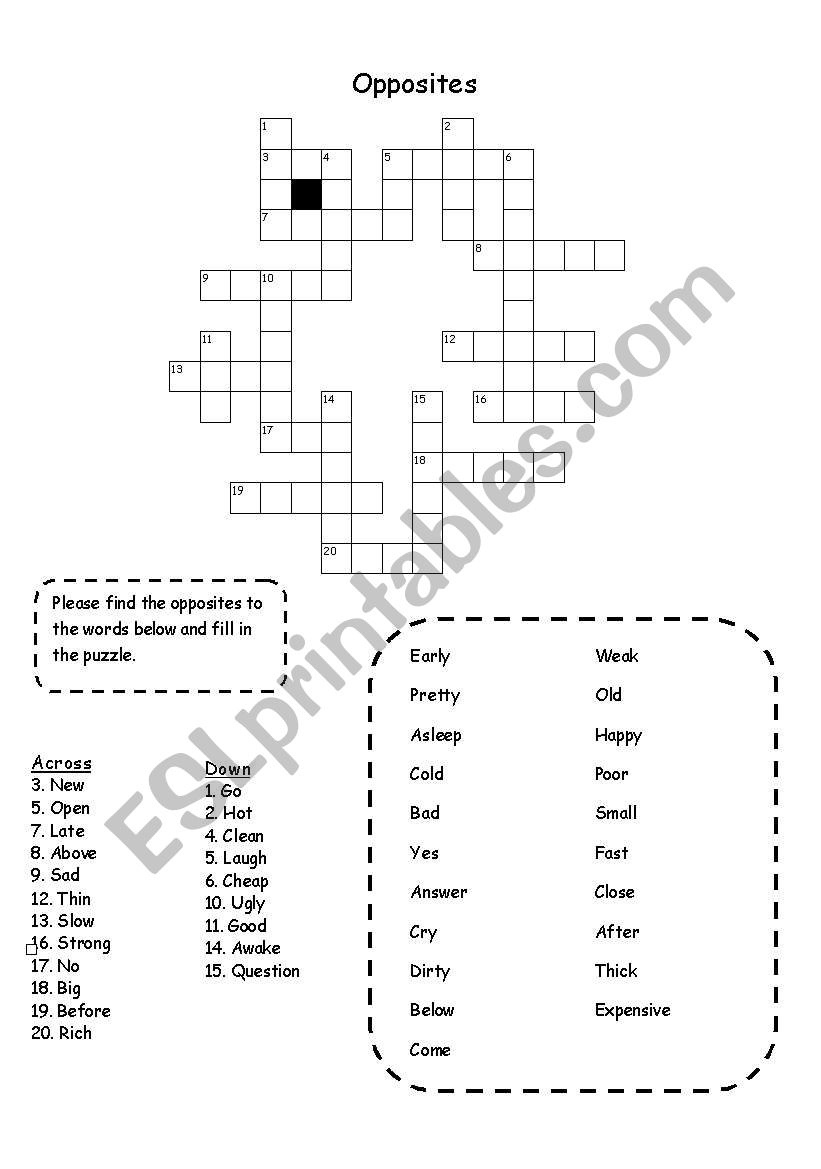 Opposites Crosswords worksheet