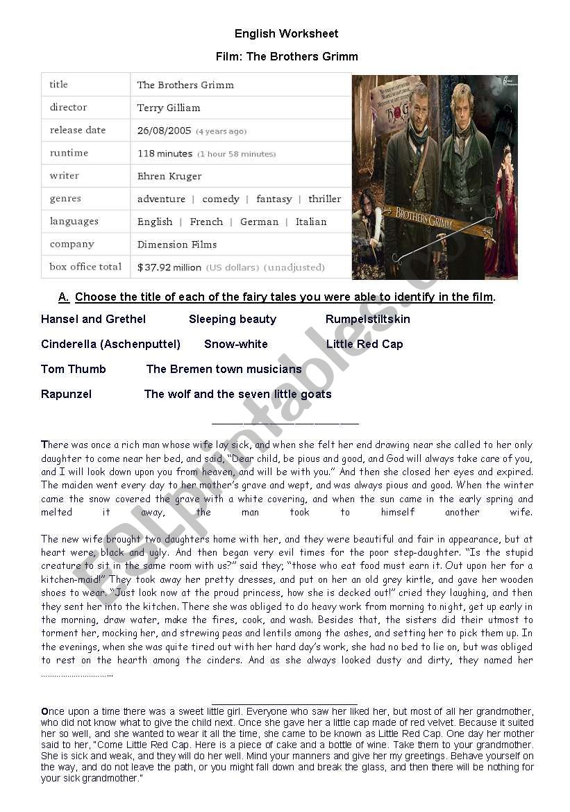 The Brothers Grimm worksheet