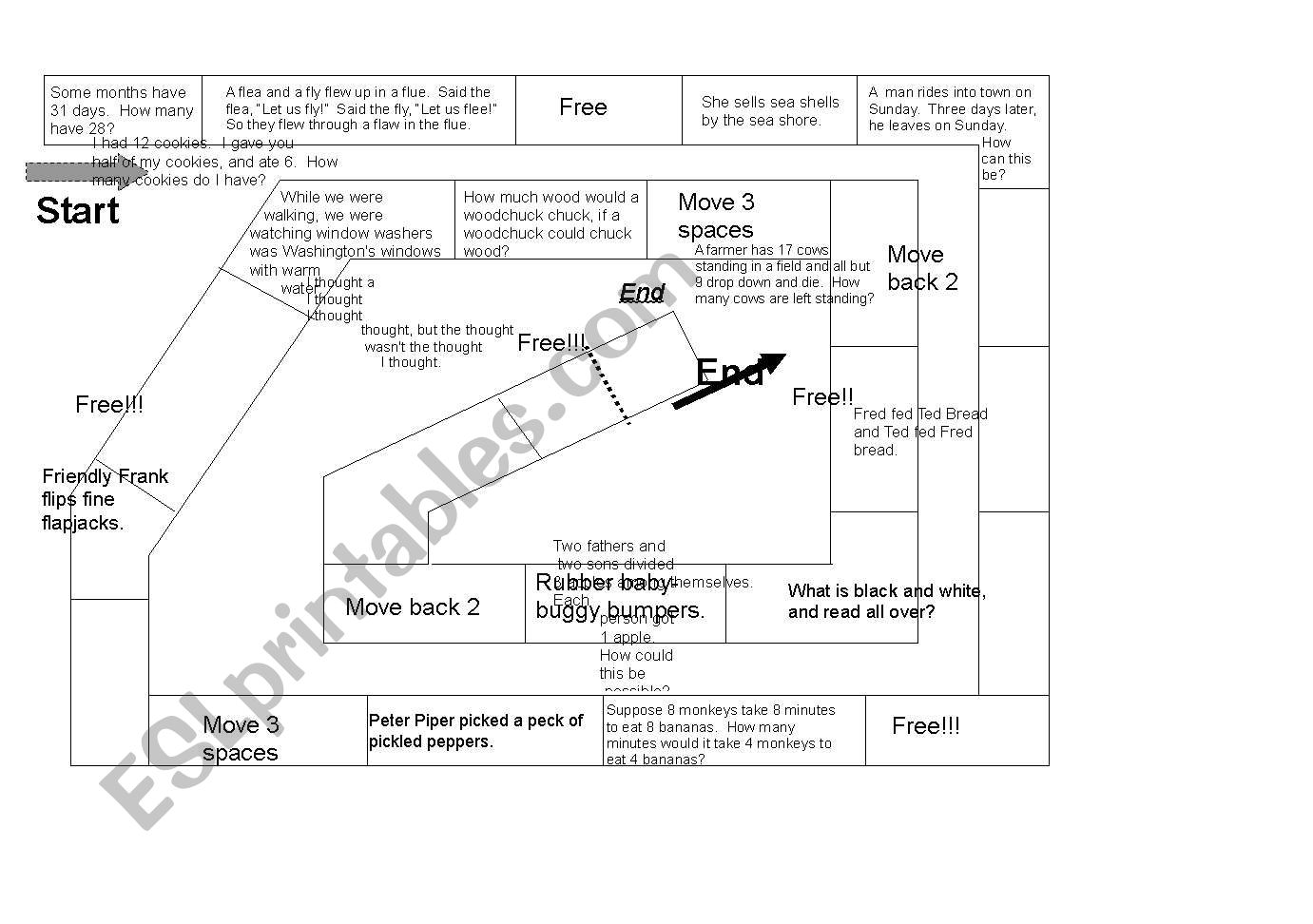 Tongue Twister board game worksheet