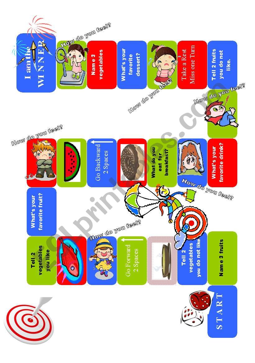 Gameboard Food & Emotions worksheet