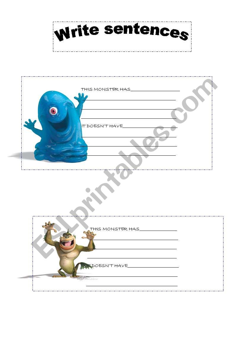 Monsters worksheet