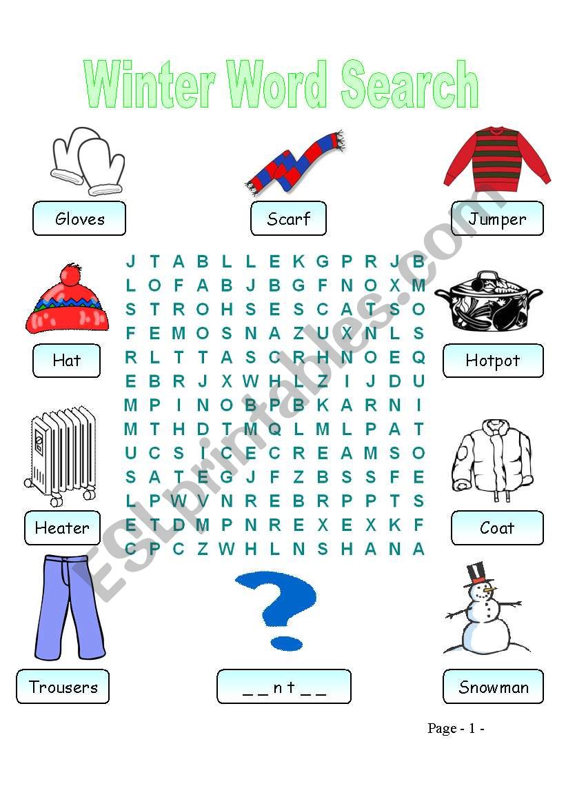 Winter Vocabulary Word Search worksheet
