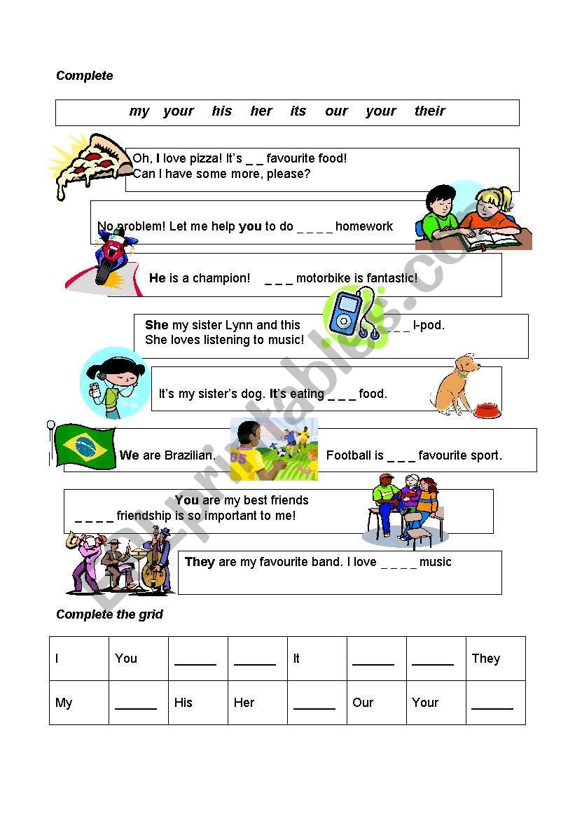 Possessive adjectives worksheet