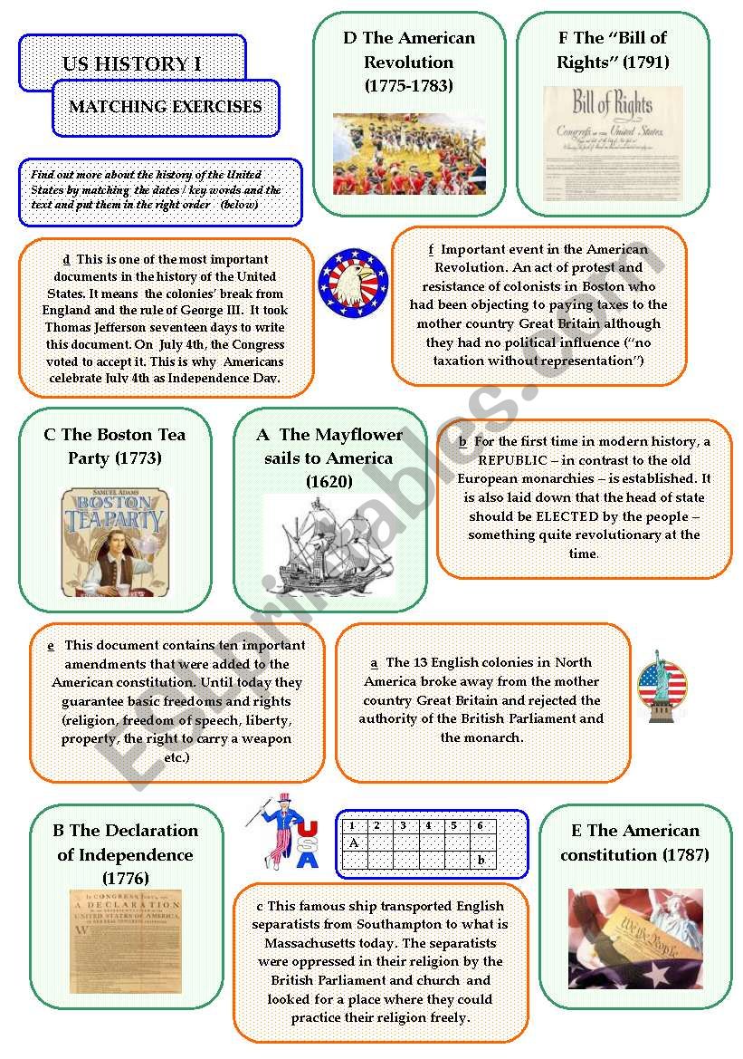 US History I - matching exercise