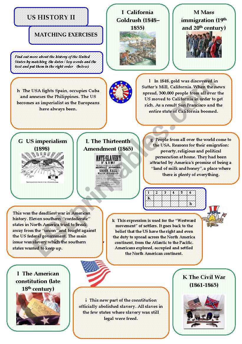 US History II - matching exercise 