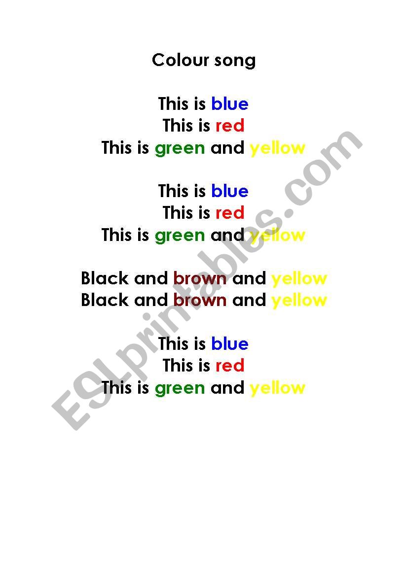 Colour song worksheet