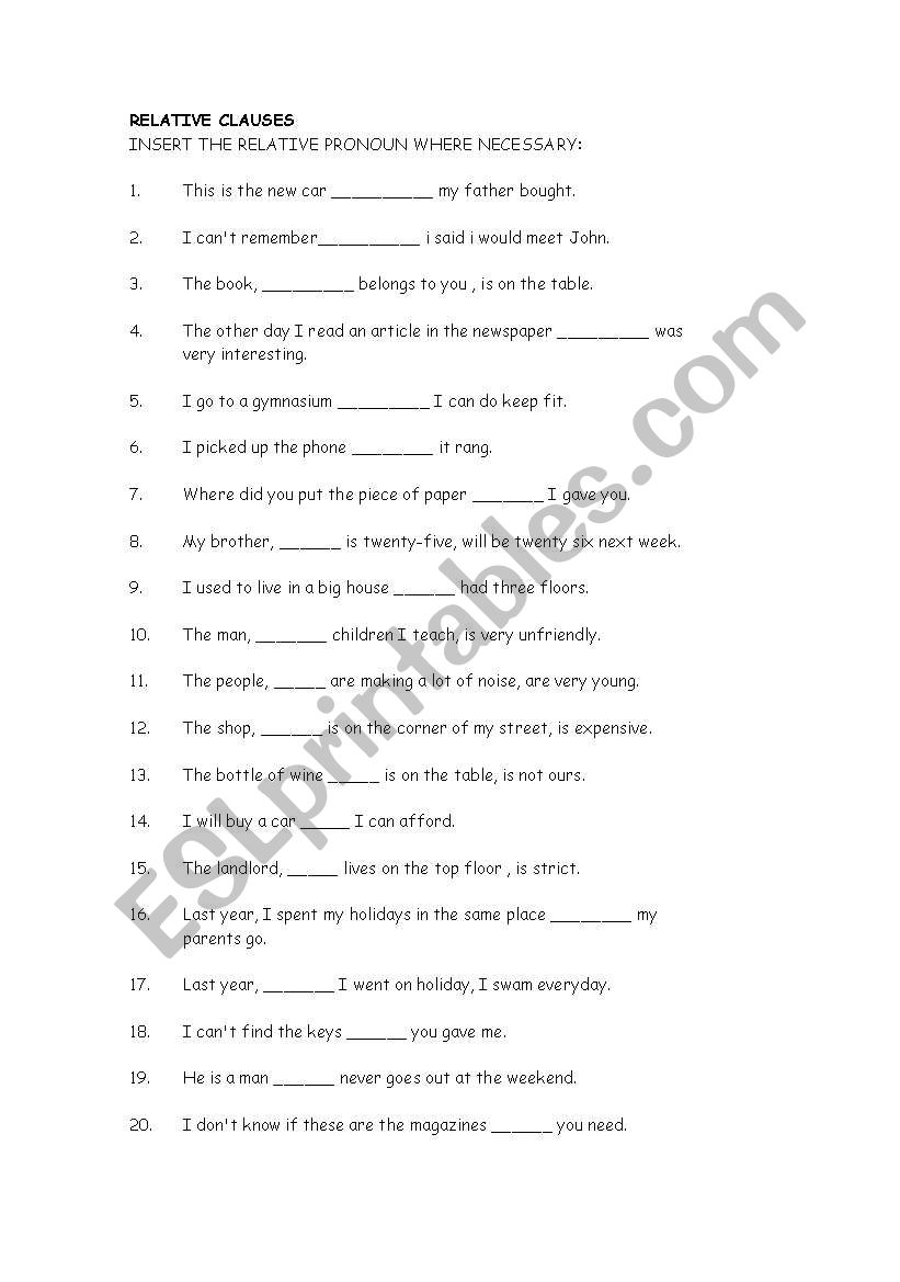 relative pronouns (gap filling activity)