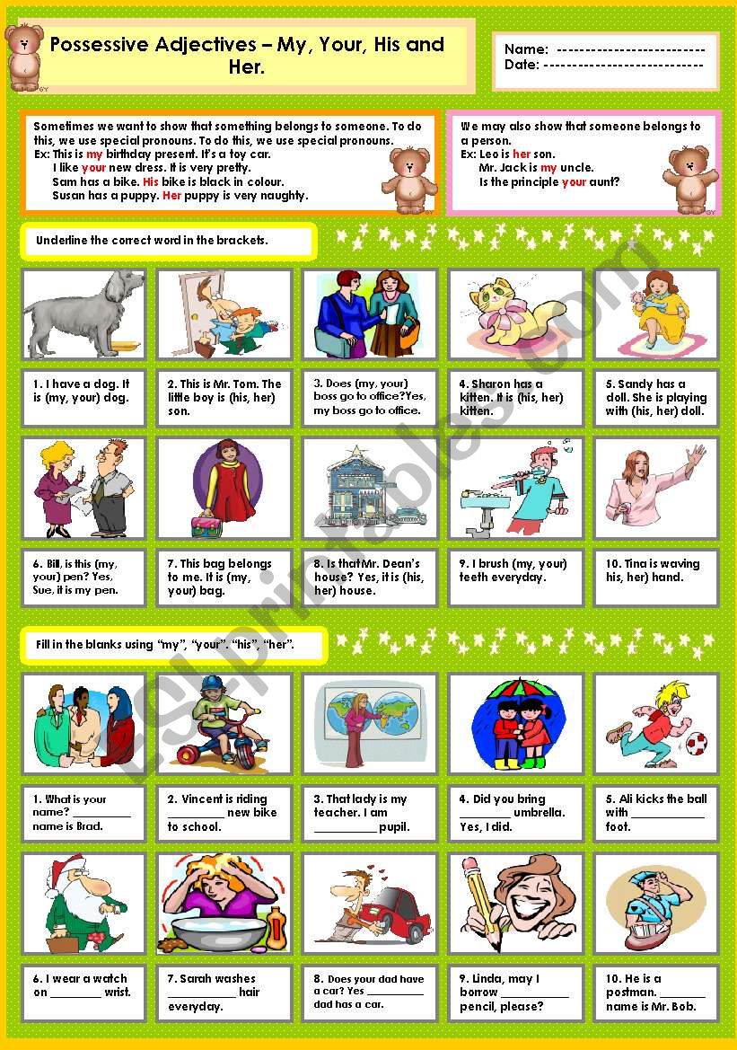 Possessive adjectives - My, Your,His and Her