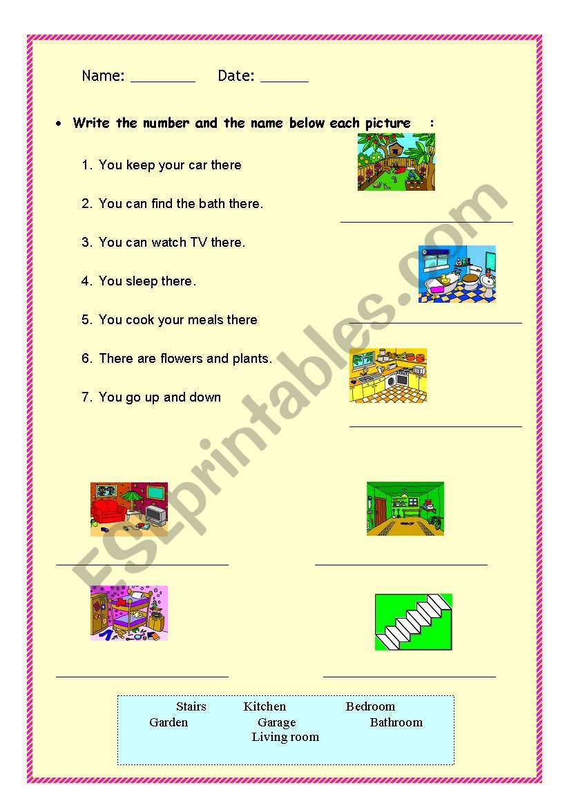 Parts of the House worksheet