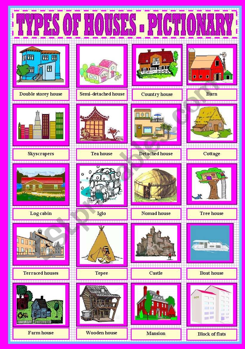 TYPES OF HOUSES  - PICTIONARY worksheet