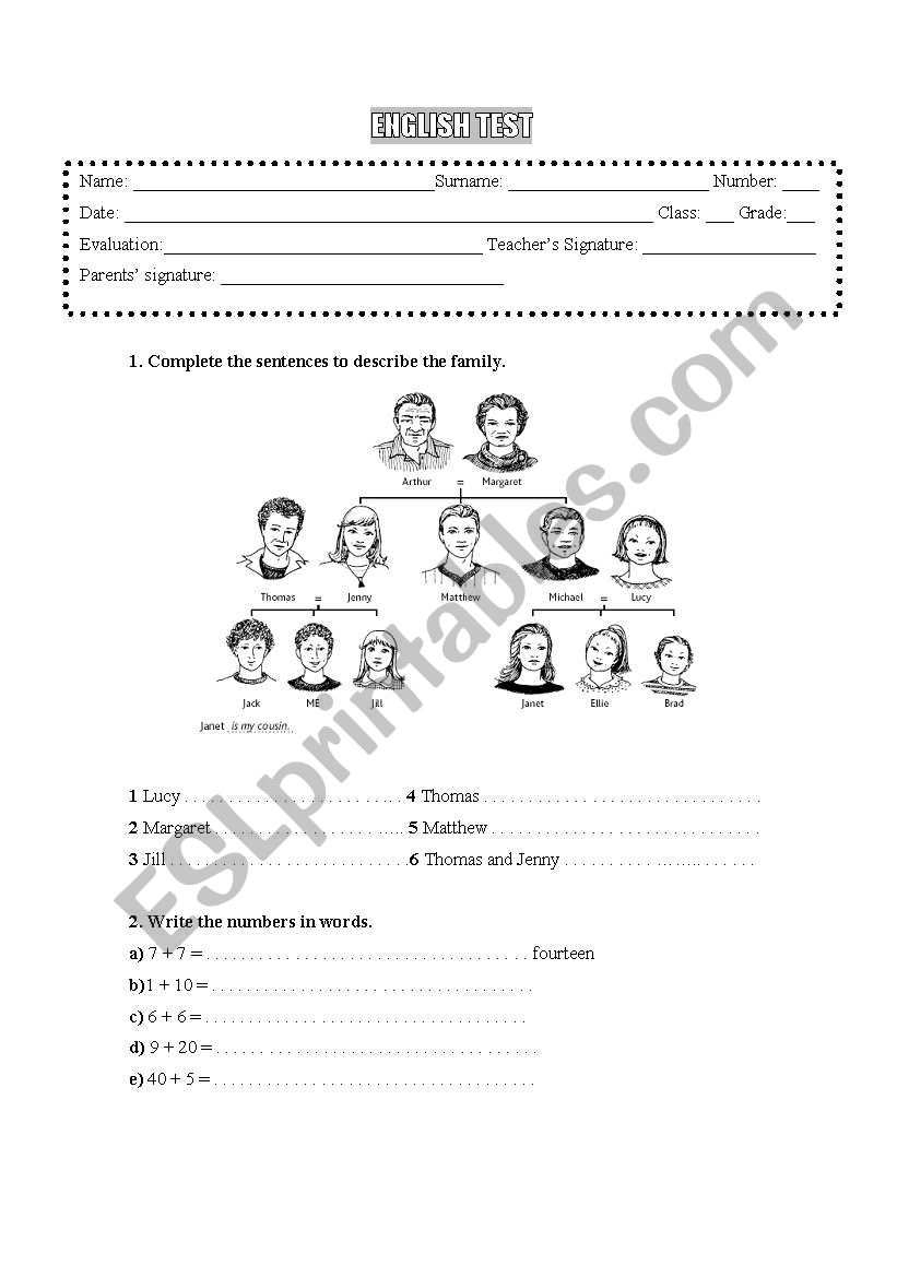 English test worksheet