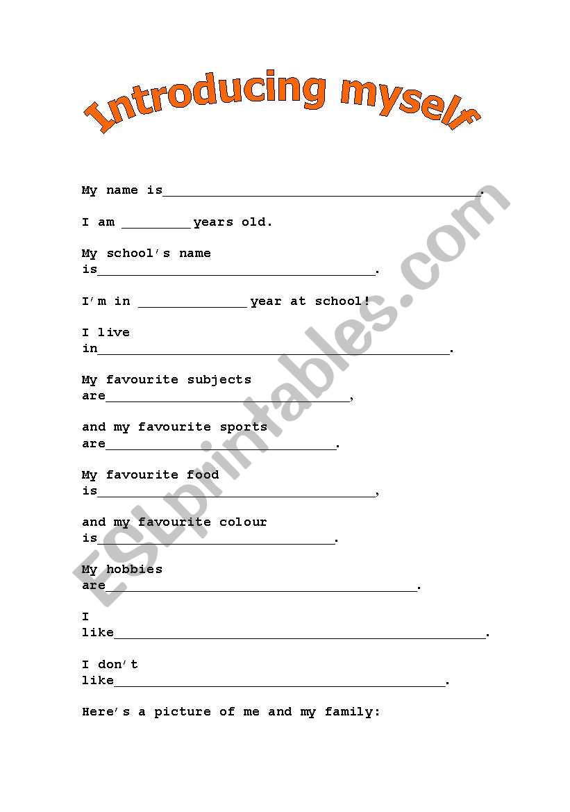 Introducing myself - ESL worksheet by Connie.