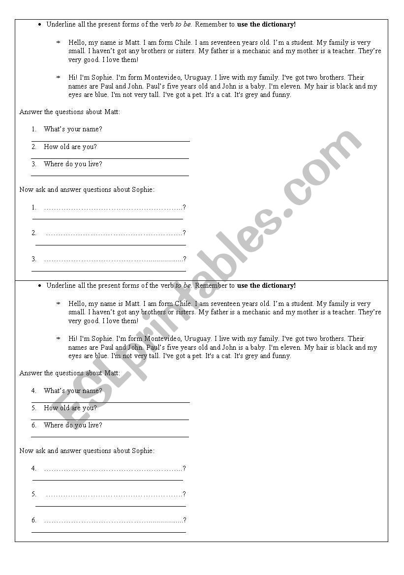 Present simple - Verb to be worksheet