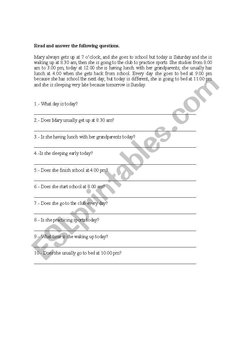 Present simple reading worksheet