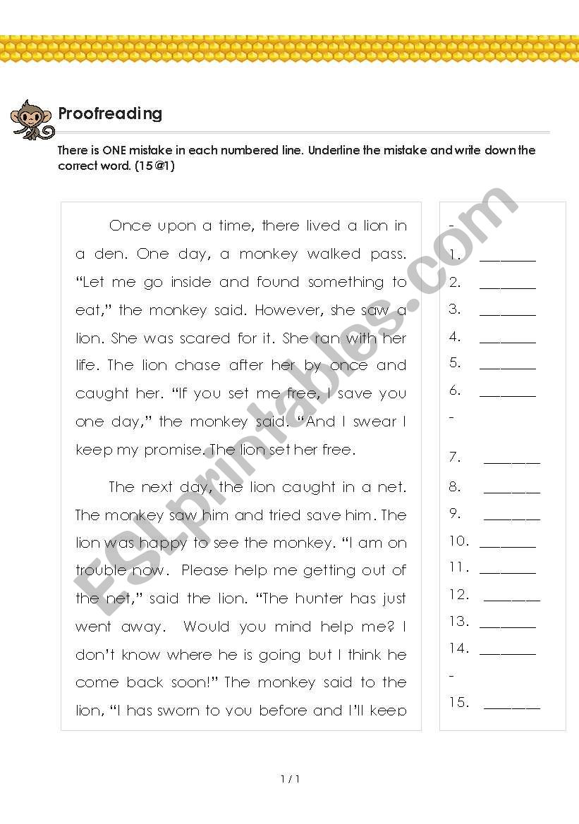 Proofreading (Prepositions & Tenses) with answer key