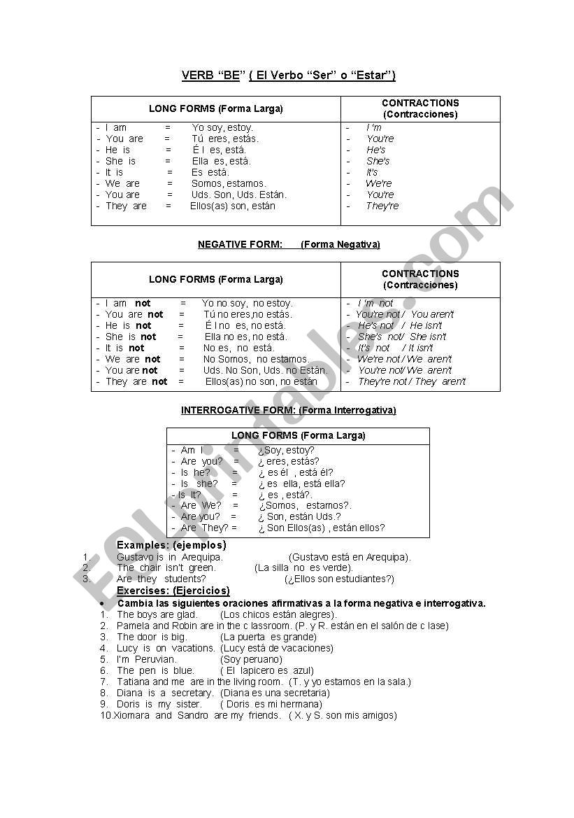 VERB TO BE worksheet