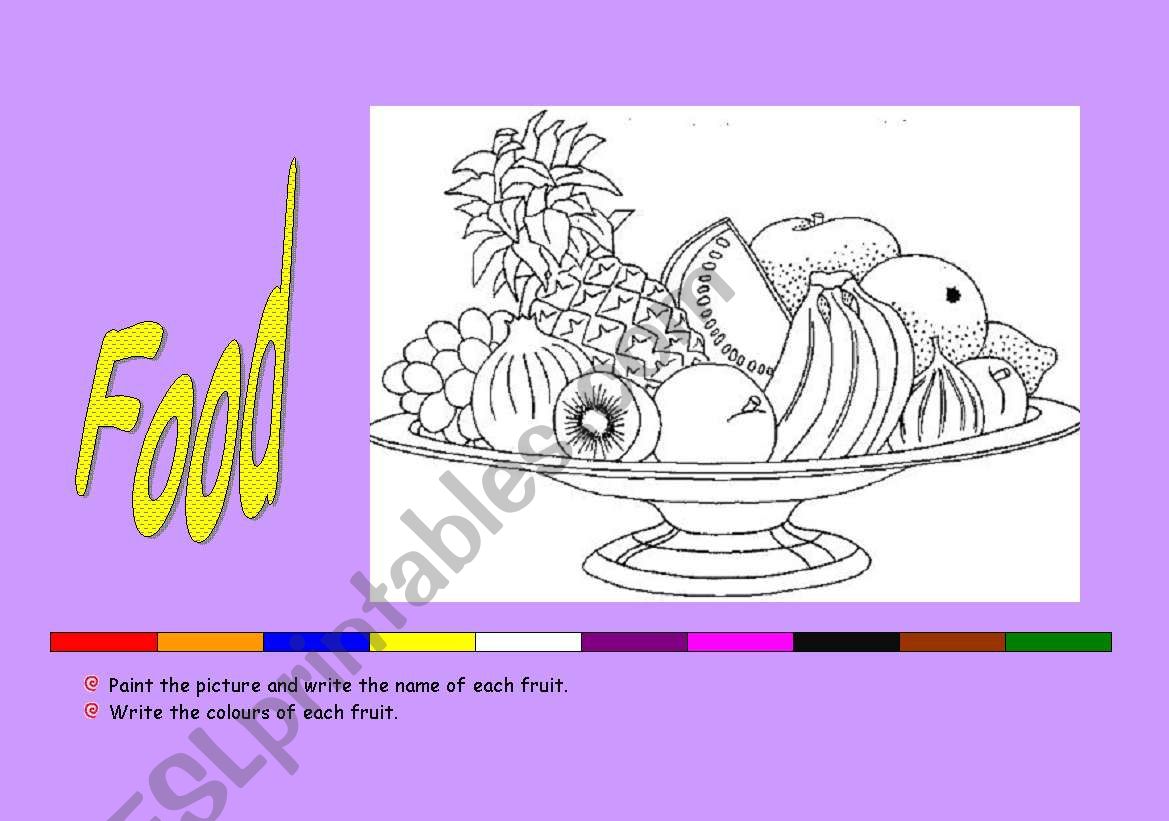 food´s vocabulary, using the names of colours of each fruits