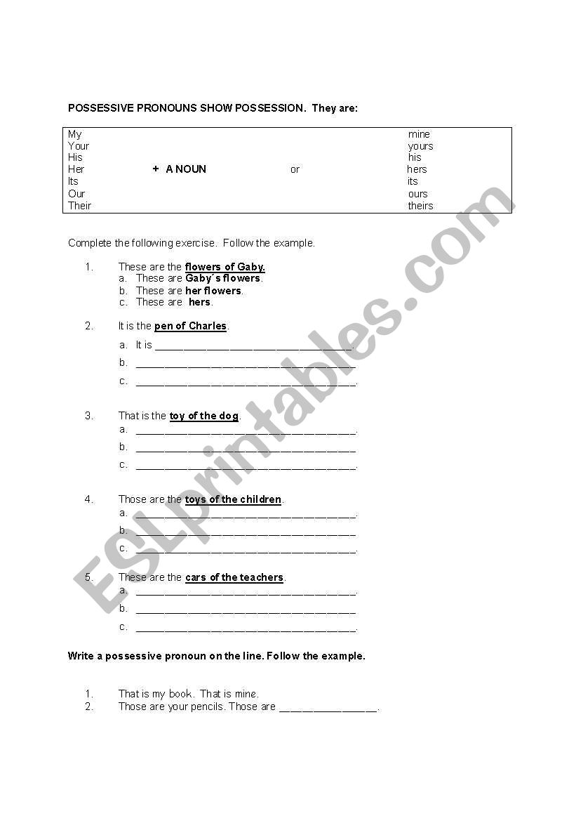 Possessive Pronouns worksheet