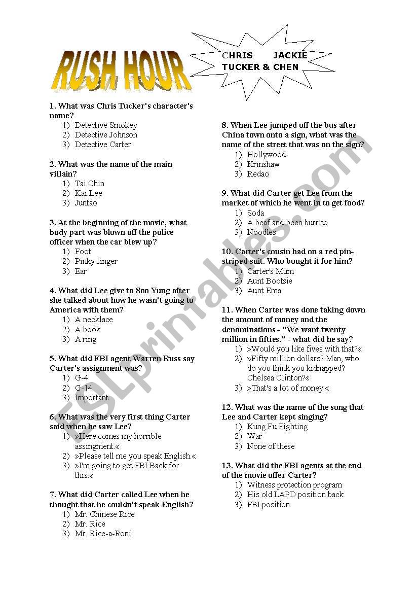 rush hour worksheet