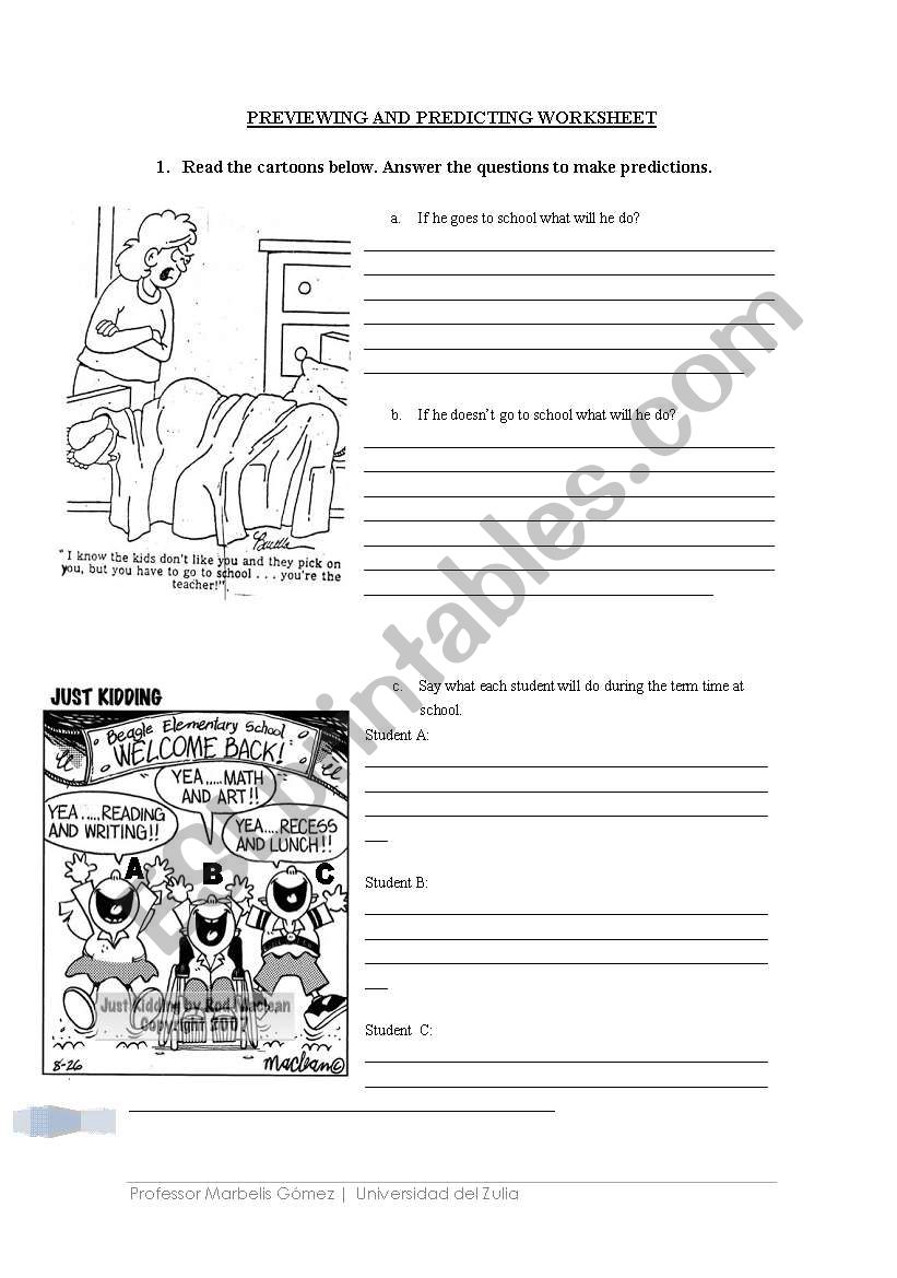 Previewing and predicting worksheet