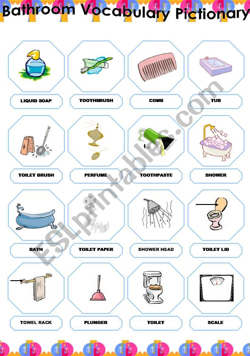 Bathroom Vocabulary Pictionary 1/2