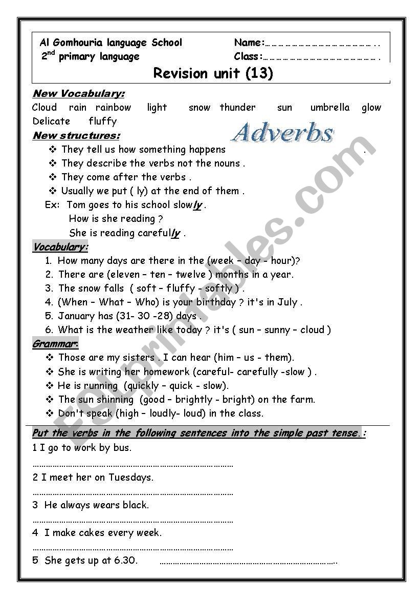 revision on second primary worksheet