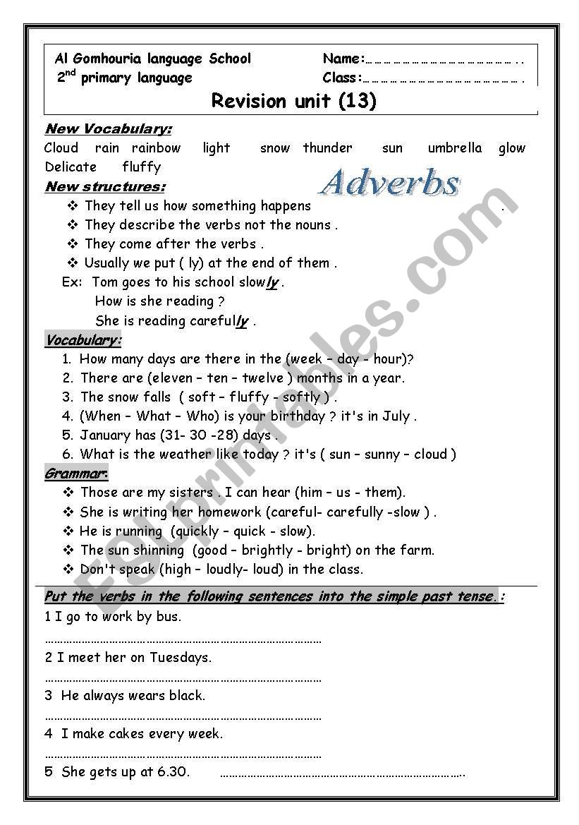 revision on second primary worksheet