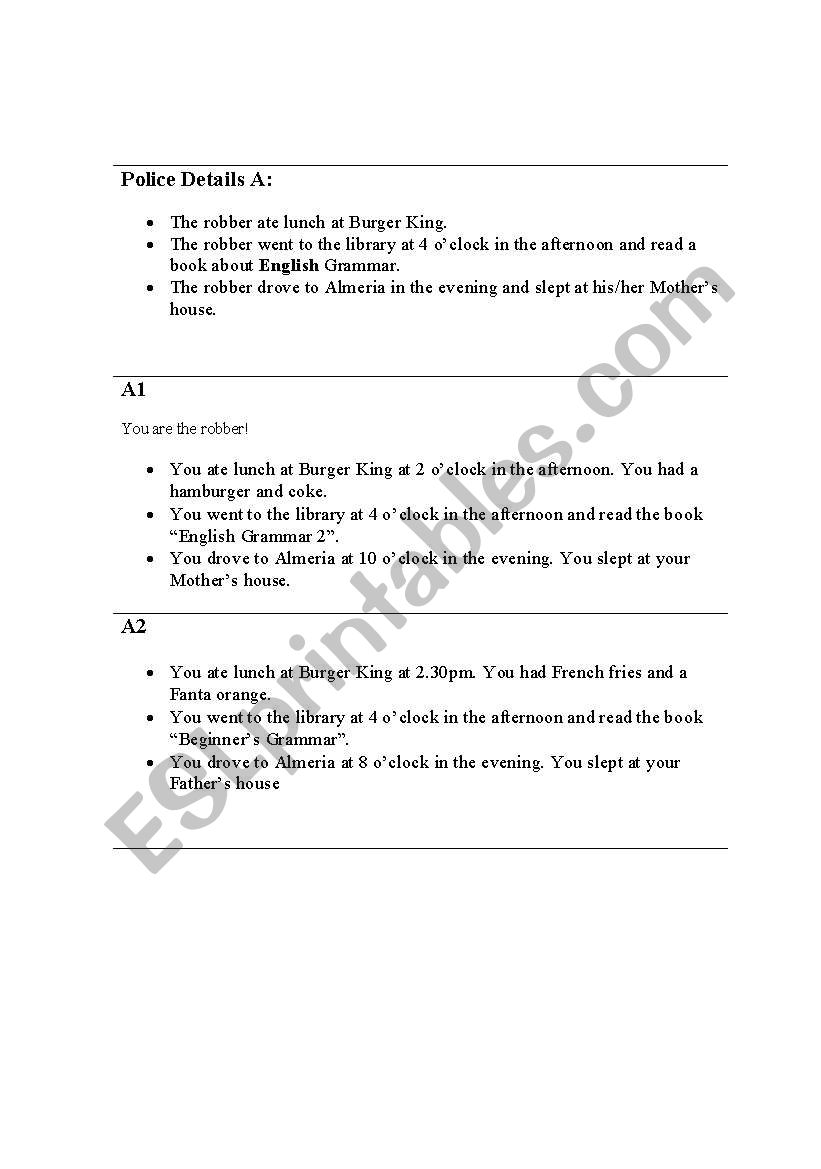 Police Investigation 1 worksheet