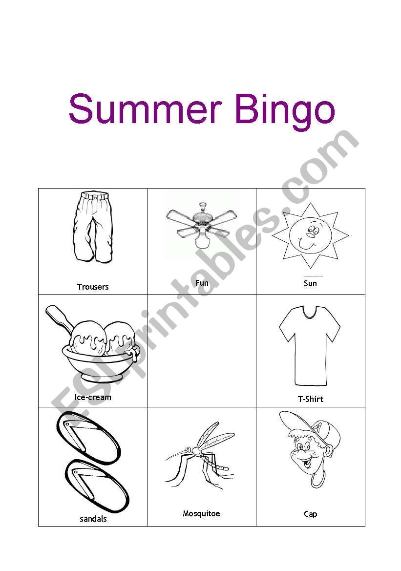 Colouring Summer Bingo worksheet