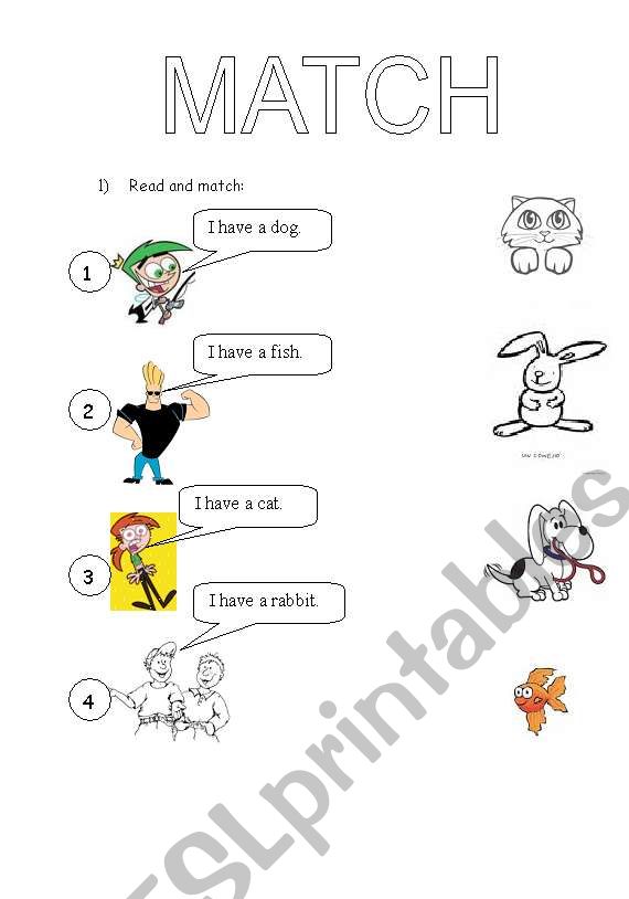 MATCH THE PETS worksheet