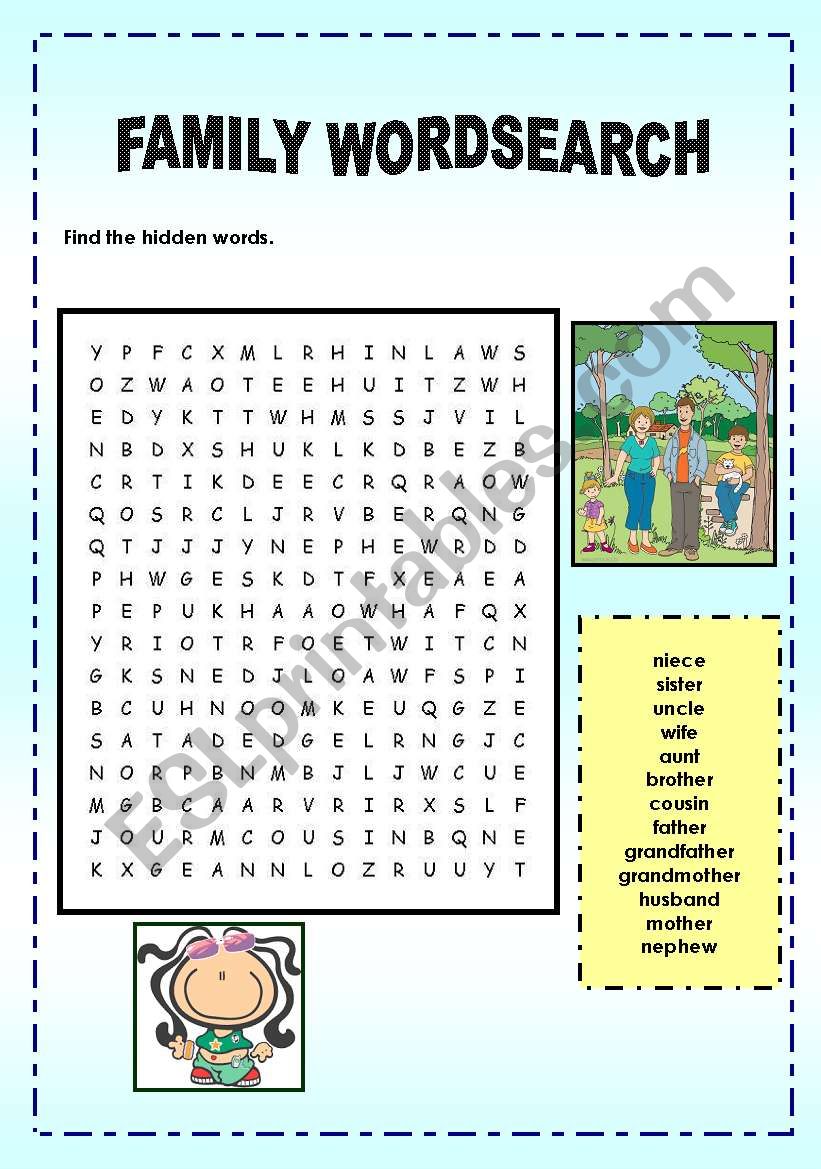 FAMILY  WORDSEARCH worksheet