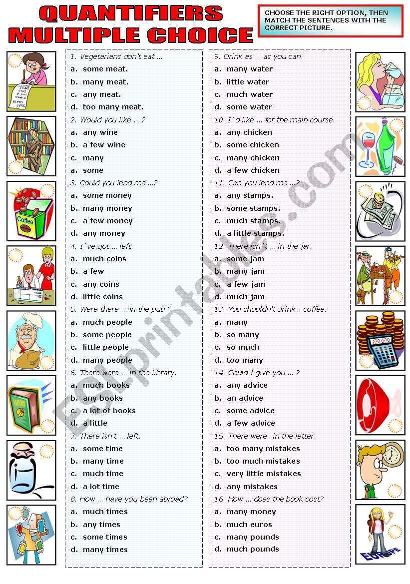 QUANTIFIERS - MULTIPLE CHOICE worksheet