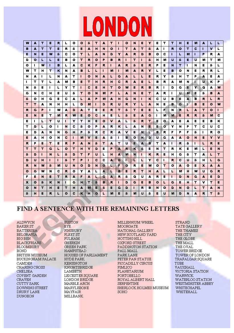 LONDON WORDSEARCH worksheet