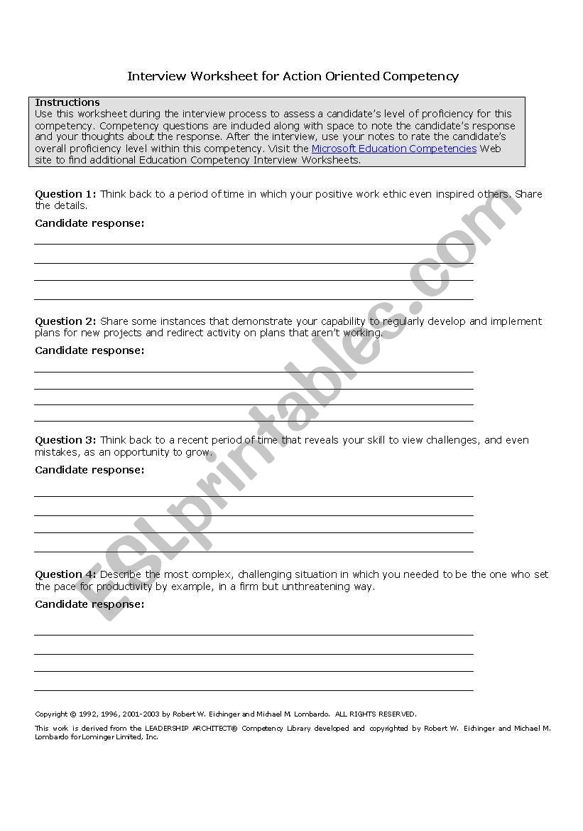 Oriented Interview worksheet